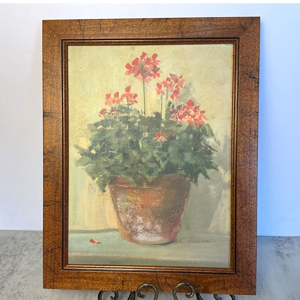 Framed Red Geraniums Wall Art Print